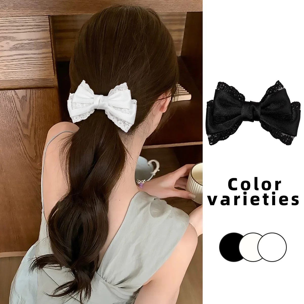 30pcs 5-Inch Satin Ribbon Bow Hair Clips for Women Lace Embroidered Hairpins Kid Girls Side Clips Bridal Hair Accessories