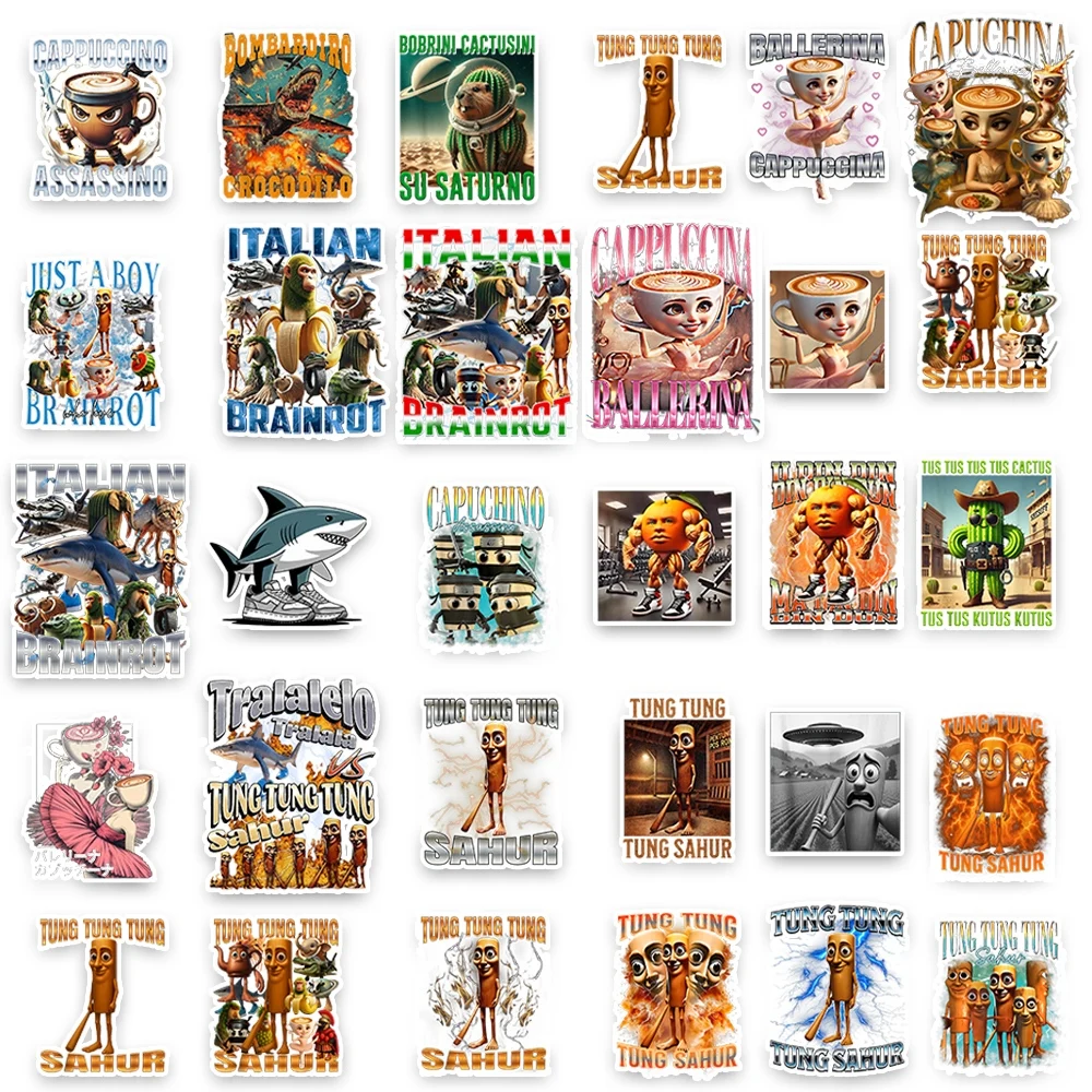 60 قطعة ملصقات الحيوان مجردة تونغ تونغ ساهور الإيطالية Brainrot الحيوانات الكرتون ملصق مائي DIY بها بنفسك الأمتعة كأس الهاتف الغيتار مائي