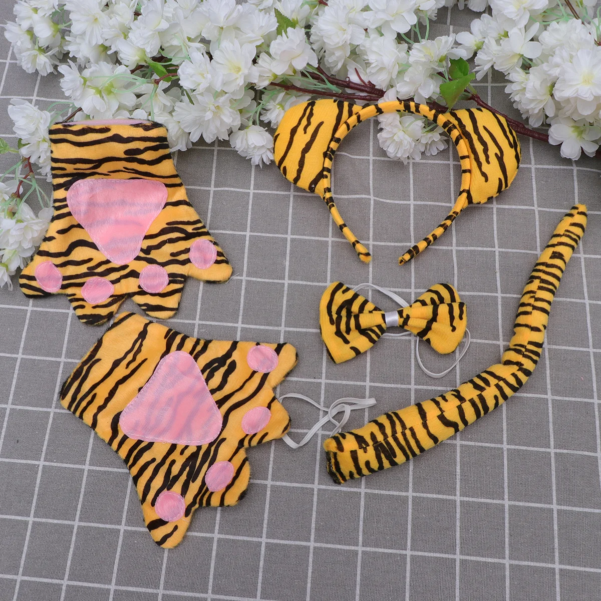 5Pcs Tiger Themed Costume Kit Childrens Wearable Set Unique Colorful Style for Stage Party Favors Gift Portable Lightweight