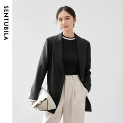 SENTUBILA Texture Twill Blazers Women Fall 2024 Classic Notched Collar Shoulder Pads Office Lady Work Business Coat 143X56811