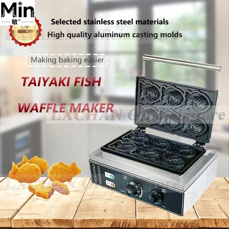 HomeWise 6 Pcs Fish-shaped Taiyaki Waffle Maker 1500W Non-stick Coating Commercial Fish Waffle Baking Snack Machine