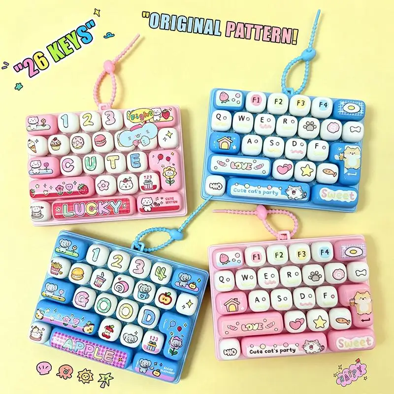 1Pcs New Cute Cartoon 26-Key Fidget Stress-Relief Keyboard Creative Mechanical Healing Hanging Decoration Small Gift Accessory