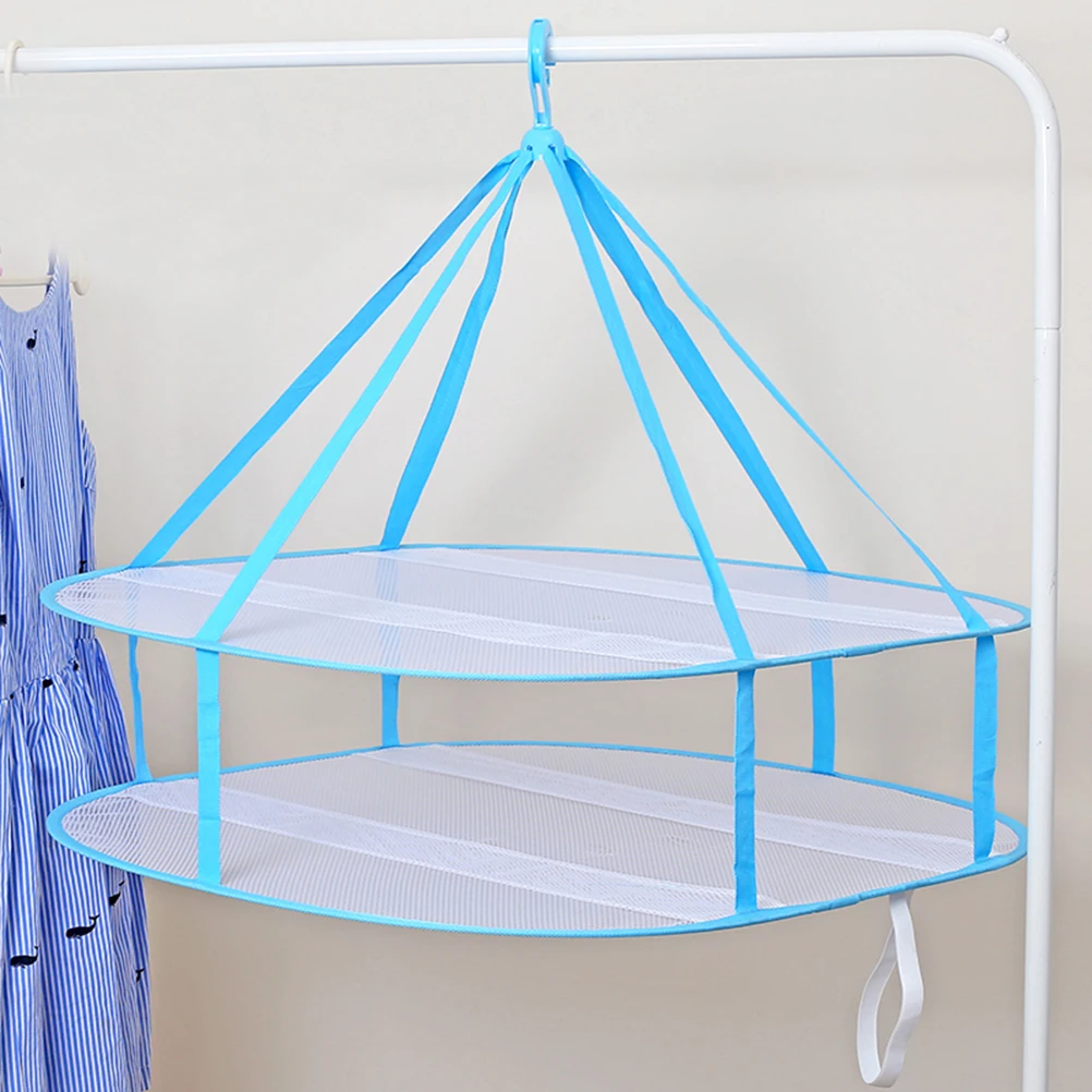 

2 Tier Drying Rack Mesh Hanging Dryer Foldable Clothes Basket Lightweight Sturdy Nylon Outdoor Indoor for Sweaters