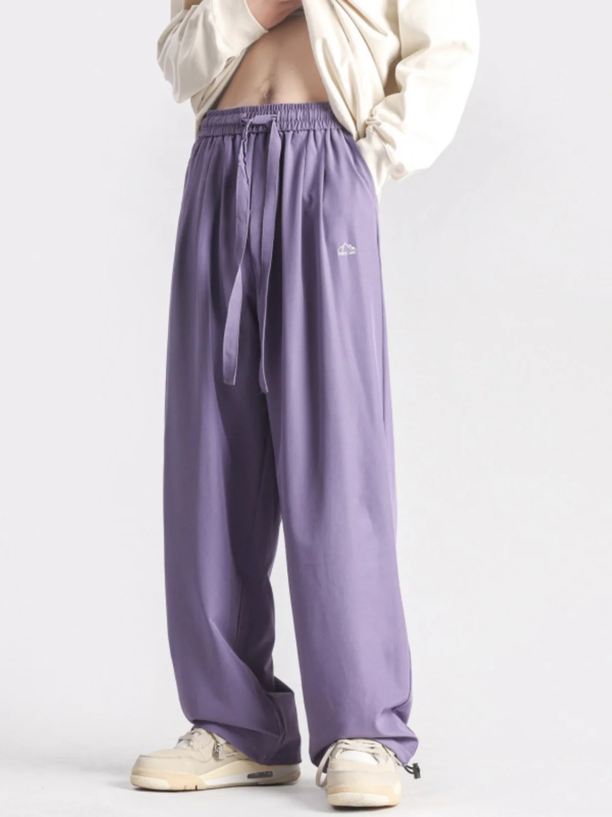 

Dopne Purple Men's Summer Thin Ice Silk Casual Wide Leg Pants Loose Straight Cut Drapey Sambon Pants Faionable Youth Sle