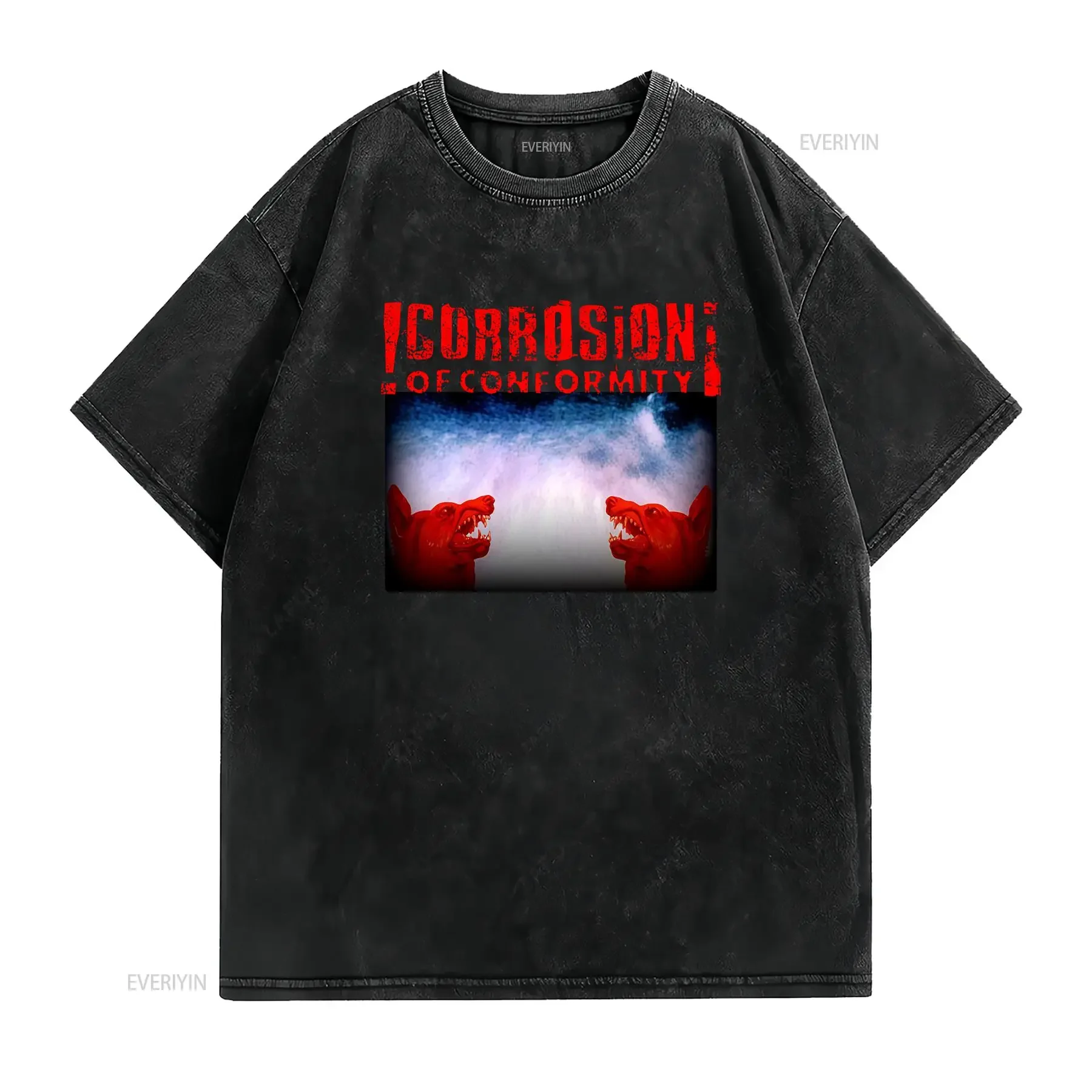 Heavy Metal Band Corrosion of Conformity Red Wolf Print Streetwear Casual T Shirt vintage Washed Stretched fashion