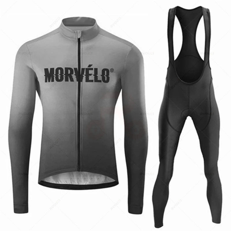 Morvelo Men's Long-sleeved Spring and Autumn New Cycling Clothing Shirts 2023 Comfortable Breathable Anti-UV Bicycle Jersey Set