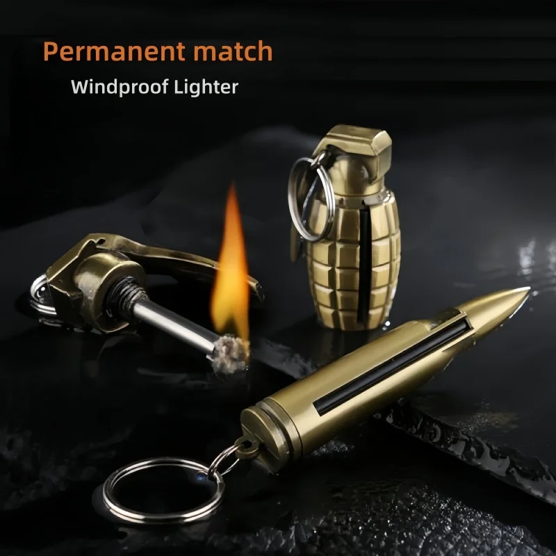 New Cool Premium Permanent Match Bullet Lamp Oil Lighter Metal Keychain Outdoor Fire Starter Retro Creative Men Festival Gift
