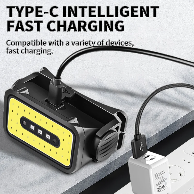 IR Motion Sensor High Lumen LED Headlamp Type-C USB Fast Charging Headlight Waterproof Head Lamp Induction Head Flashlight