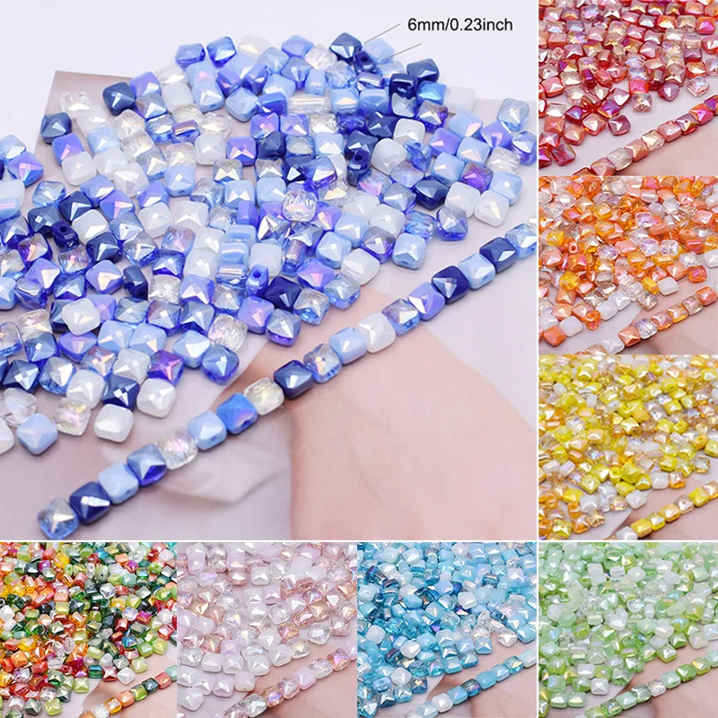 Color 6mm 30pcs/bag Flat Cube Czech Glass Beads Flat Square Cube Glass Loose Space Beads For Jewelry Making DIY Handmade