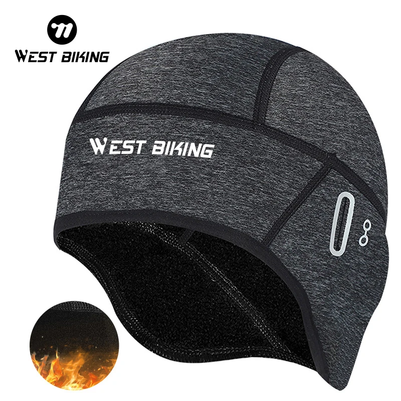 WEST BIKING Winter Cycling Cap Windproof Warm Fleece Thermal Helmet Liner Beanie Hiking Ski Ear Protection Cap with Glasses Hole