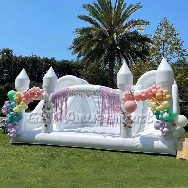 Wedding party rental bounce house bouncy jumper white jumping castle with double slides