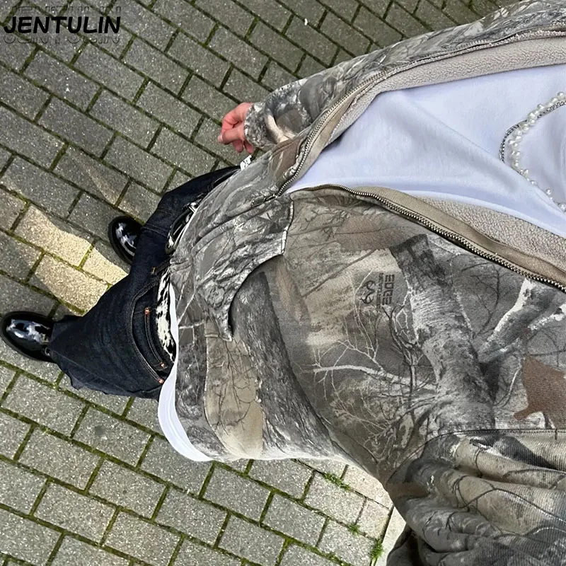 New High Street Hip Hop Oversized Camo Hoodies Y2K Retro Hoodie Men Printed Camouflage Pattern Pullover Sweatshirts Streetwear