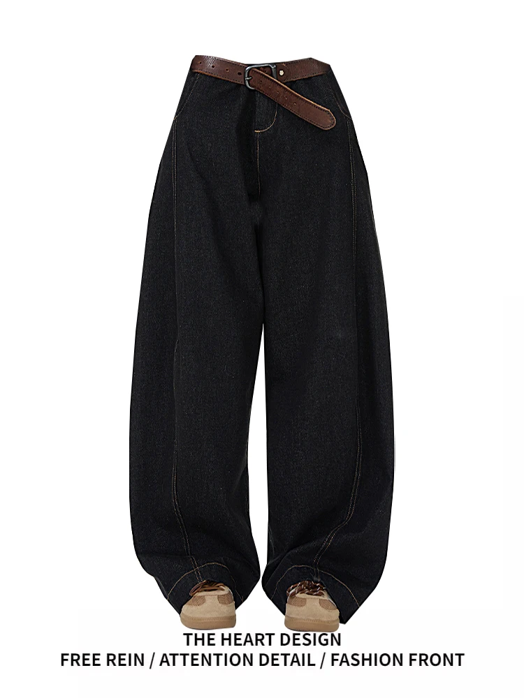 

High Waist Wide Leg Denim Jeans Women's Spring Autumn Bla Knife Loose Fit Floor Length Trousers Casual Wear