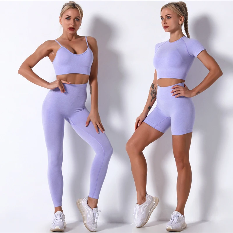 Seamless Yoga Set Sport Pants Bra Gym Suits Fitness Shorts Crop Top Women High Waist Running Cycling Leggings Sports Sets