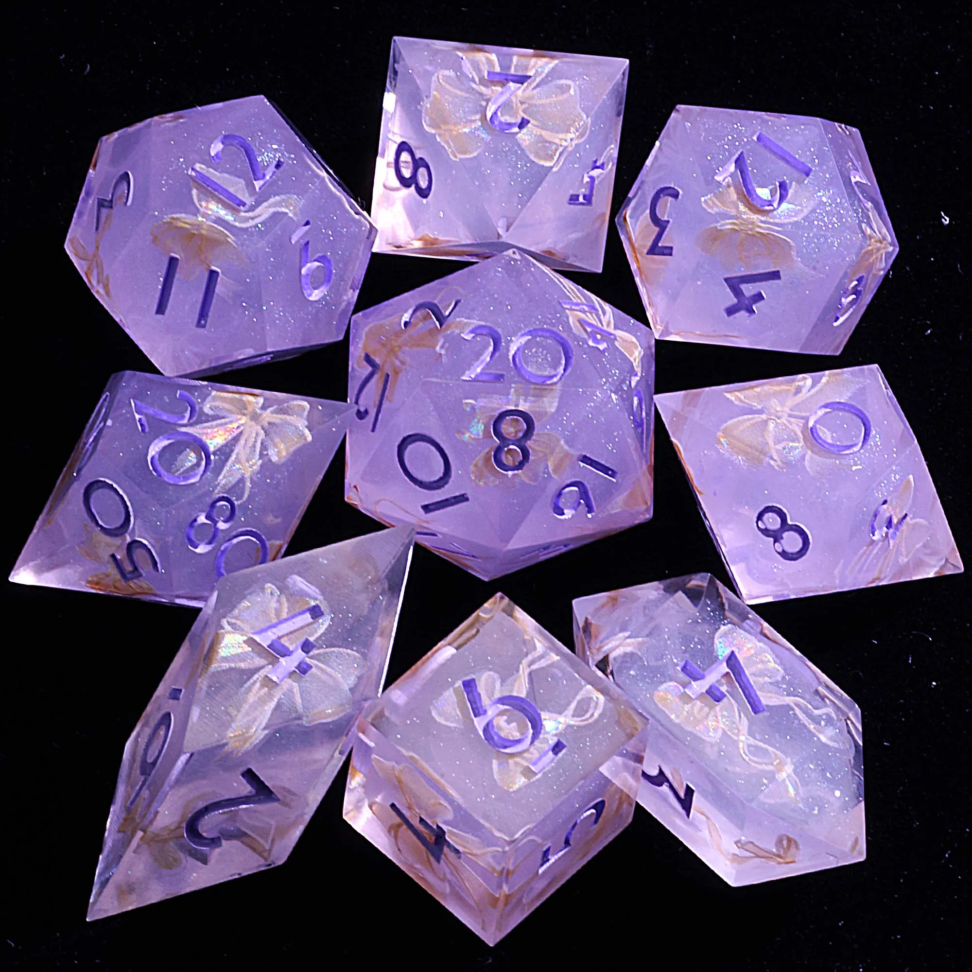 

Набор из многогранной смолы Dice DnD Сиреневый миражный лук