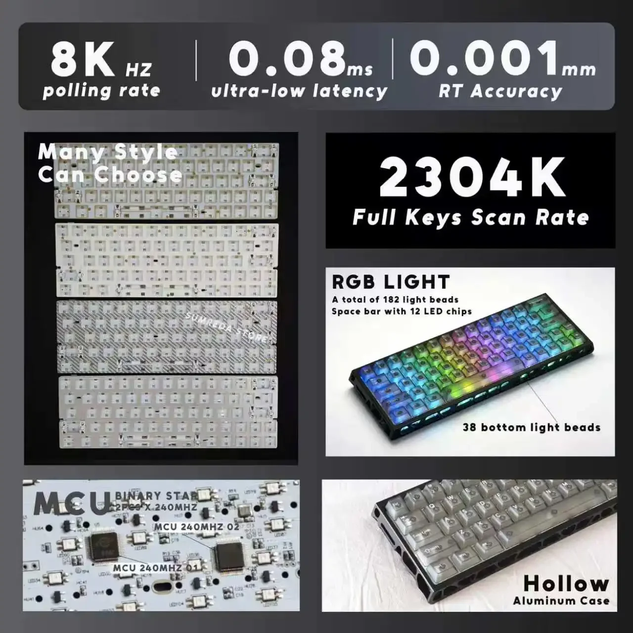 EVERGLIDE AE64 Max AE64 Pro AE61 AE61 Pro Upgraded PCB Set for GH60 Keyboard Case 8KHz,RT 0.001mm,0.08ms ,Scan Rate 2304K