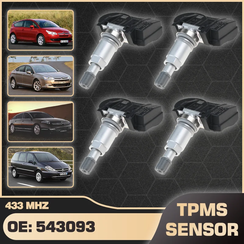 

1/4PCS TPMS Tire Pressure Monitor Sensor 543093 433 MHz For Citroen C4 Citroen C5 Citroen C6 Citroen C8 2005-2013 543065 543093