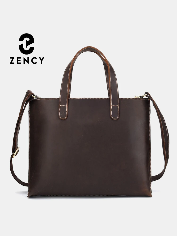 

Zency женская большая сумка из натуральной кожи в стиле ретро, кожаная сумка через плечо Crazy Horse для 14-дюймового ноутбука, деловая мужская сумка-мессенджер