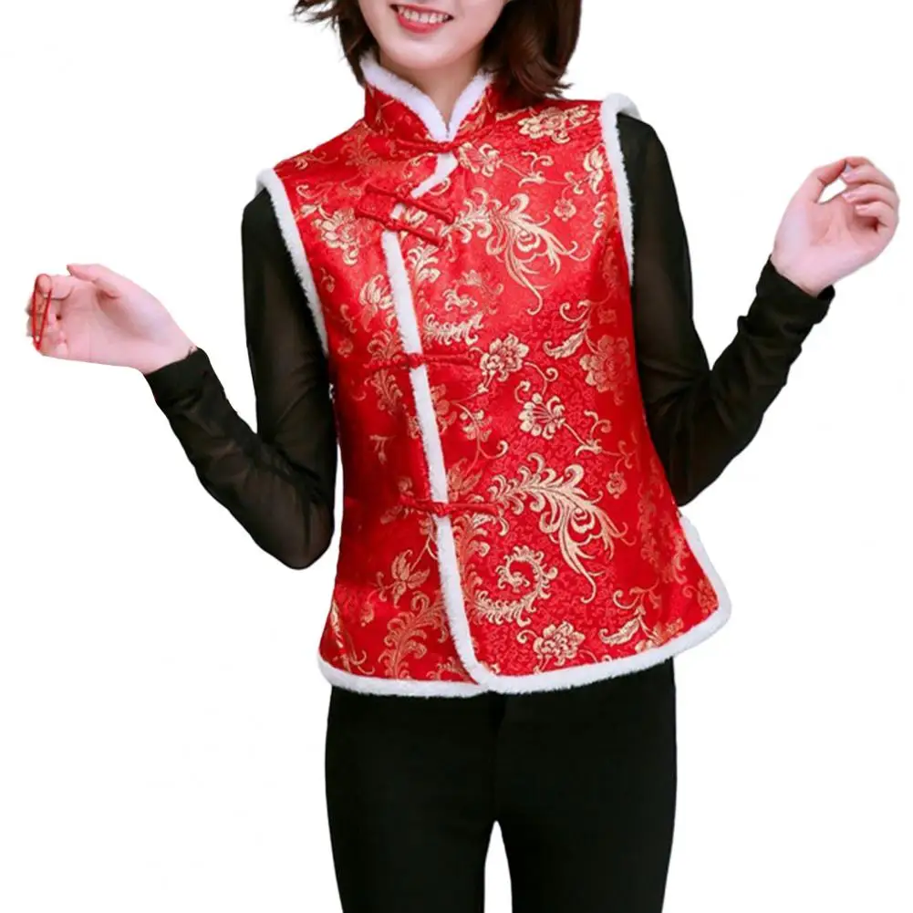 

Autumn Waistcoat Women New Year Waistcoat Festive Chinese New Year Women's Winter Vest Traditional Stand Collar Neck Protection