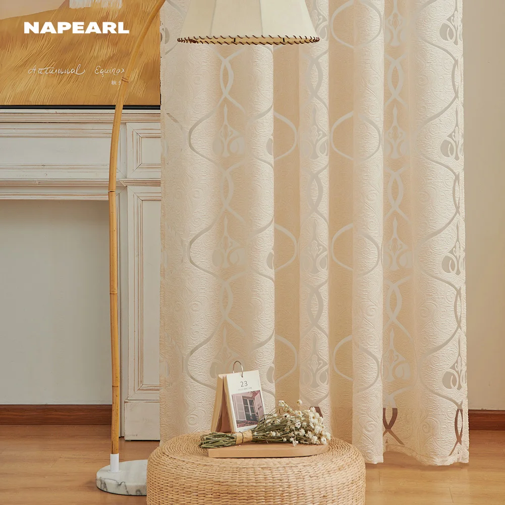 NAPEARL Luxury Hollow Pattern Jacquard Curtain for Living Room 10%-20% Shading Tulle Sheer Bedroom Home Decor 1PC