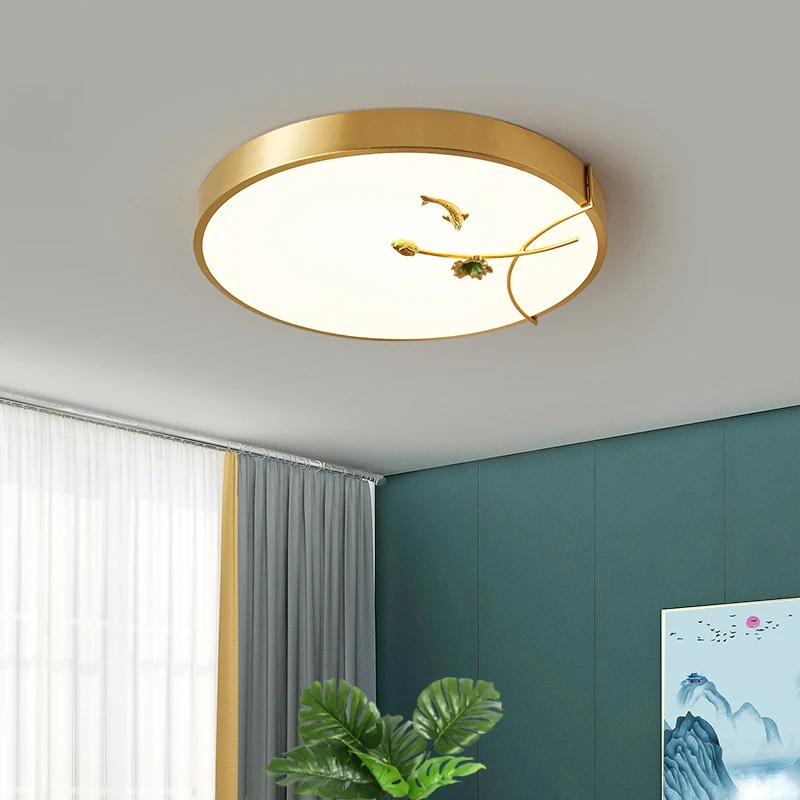 Round Ultra-Thin Antique Copper Ceiling Lamps Chinese traditional painting LED Ceiling Light Bedroom Home foyer Surface lighting
