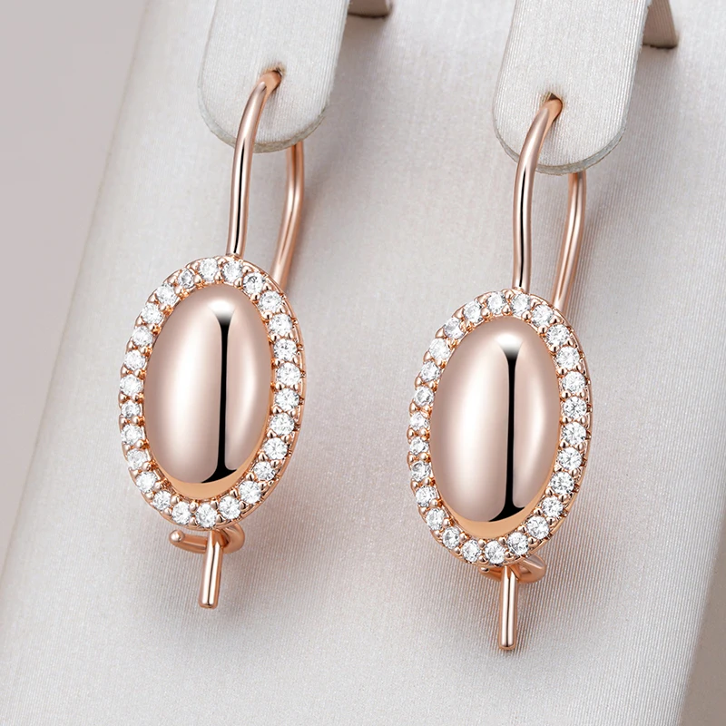 Kinel Unusual Glossy Long Drop Earrings For Women Trend Geometric 585 Rose Gold Color With Natural Zircon Daily Fine Jewelry