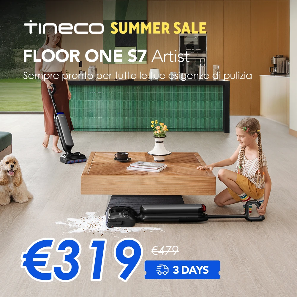 Tineco Floor One S7 Artist Aspirapolvere a umido e a secco 22kPa, Design Anti-Groviglio Dual Block, 85 ° C Flash Dry 50 Minuti di Autonomia, Pulizia su Entrambi i Lati 180° °   Aspirapolvere Lay-Flat per pavimenti duri e peli di animali