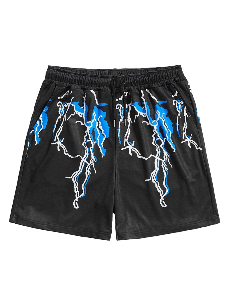 Men\'s Lightning Graphic Print Drawstring Casual Summer Beach Shorts Hawaii Surfing Short Pants Swim Trunks Y2k Leisure