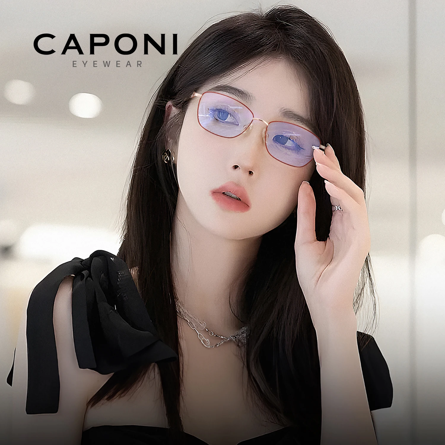 CAPONI Presbyopic Women Glasses Titanium Anti Blue Ray Computer Reading Glasses Diopter from +1.0 to +3.0 Eyeglasses LH35041