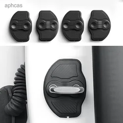 Auto Door Lock Cover para Tesla, Padrão de Fibra de Carbono, Proteção Macia, Car-Styling Acessórios, Model Y 3 2017-2024