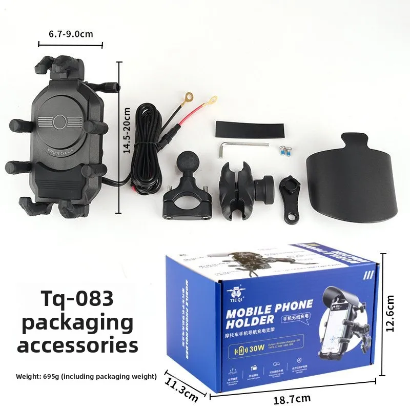 

15W Wireless Fast Charging Motorcycle Phone Holder, Shockproof Anti-Theft Navigation Bracket for All Motorbikes