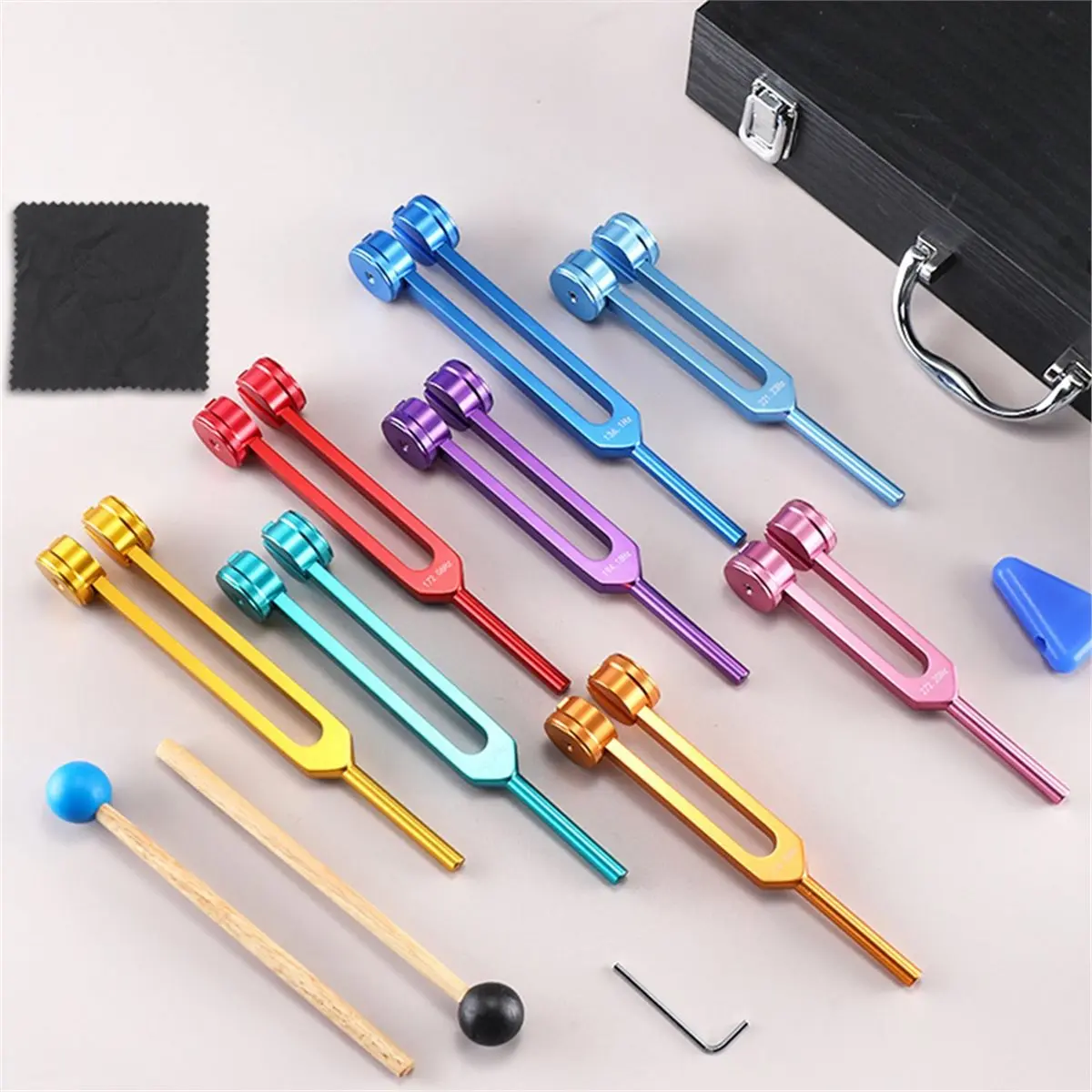 مجموعات شوكة ضبط الشاكرات الملونة، شوكة ضبط الشفاء، شوكة التأمل، أدوات الإيقاع المحمولة [AA74-AAA]