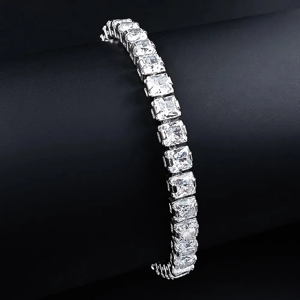 2023 New 18cm Square Princess Silver Color Tennis Bracelet Bangle on Hand for Women Anniversary Gift Jewelry Wholesale S7207