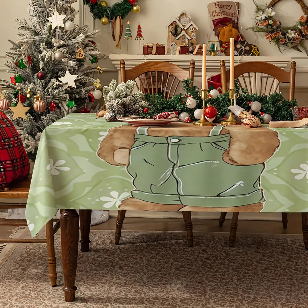 Teddy Bear Heart Balloons Table Cloth Waterproof Tablecloth Spill Proof Table Cloth, Wipe Clean Table Cloth for Dining Camping