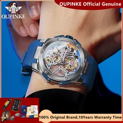 OUPINKE Tourbillon Watch for Men Luxury High- Grade Automatic Mechanical Wristwatch Silicone Strap Waterproof Men's Watches 8003