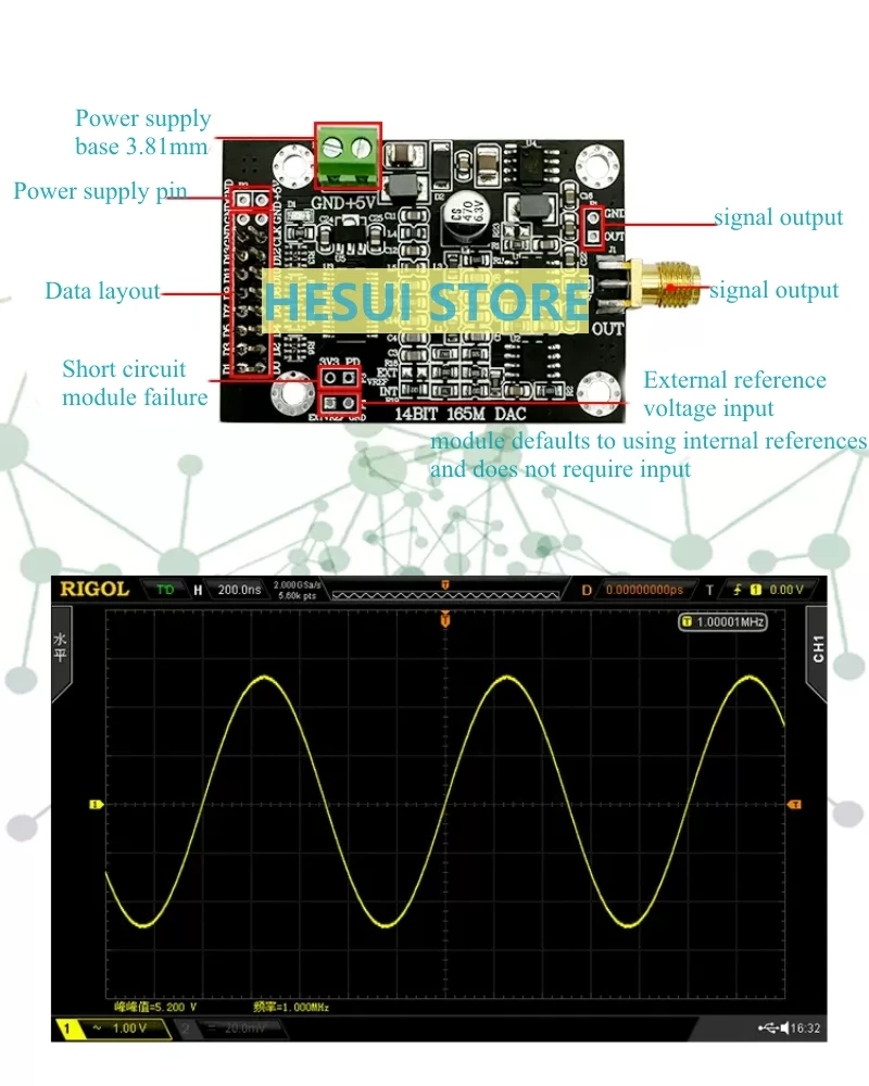 DAC904 High speed DAC Module Board 14bit parallel 165MSPS sampling waveform generator FPGA development for DAC Module Board