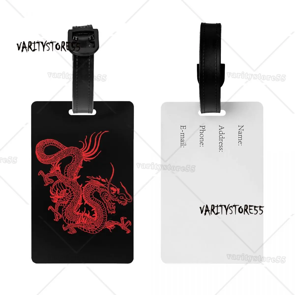 Custom Red Chinese Dragon Luggage Tags for Suitcases Asian Oriental Style Art Privacy Cover ID Label