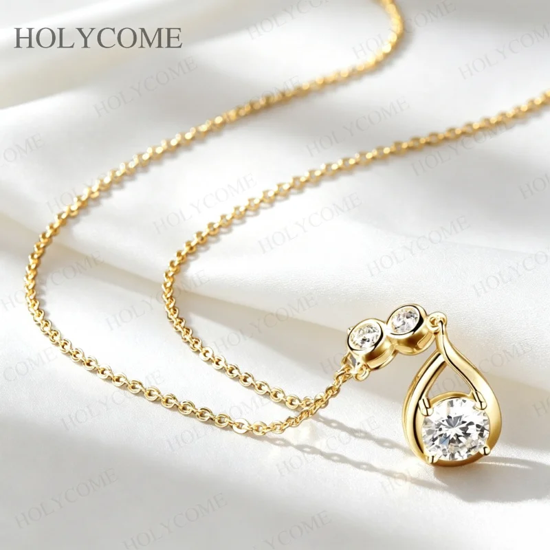 925 Sterling Silber Halskette mit Moissanit für Damen, 18k vergoldeter Schmuckanhänger, Geschenk für Geburtstagsfeier, Schmuckgeschenk, Neu – Detail 6