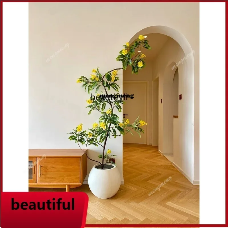 Golden tree simulation green plant indoor living room bionic fake tree high-end flower large floor-to-ceiling potted plantN