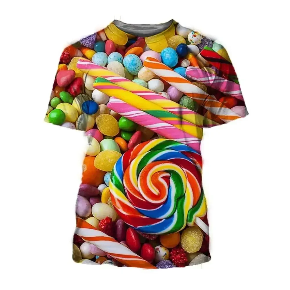 Men\'s Fashionable Gourmet Popcorn Print T-Shirt Trendy Digital round Neck Short Sleeve Casual Top