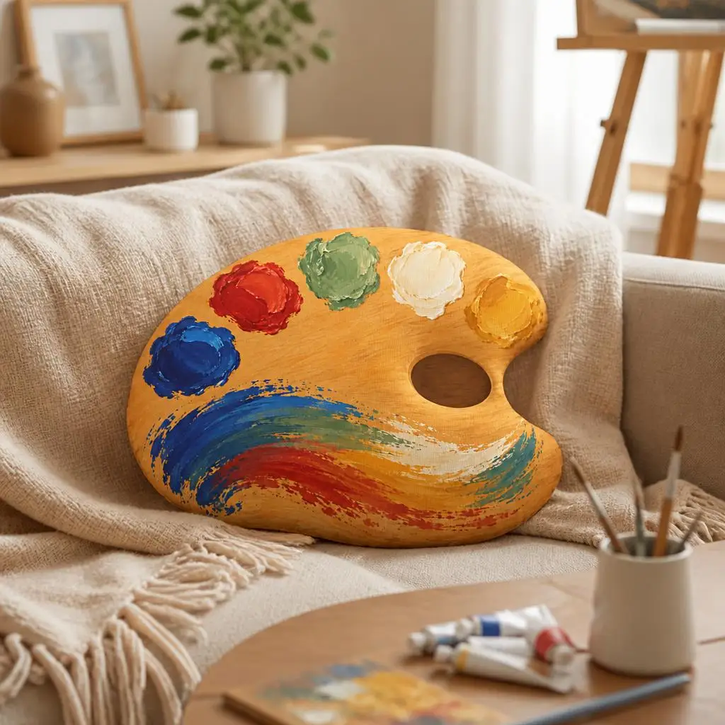 Artist Paint Palette Throw Pillow Irregular Plush Cushion Art Lover Gift Creative Studio Home Decor for Painters and Students