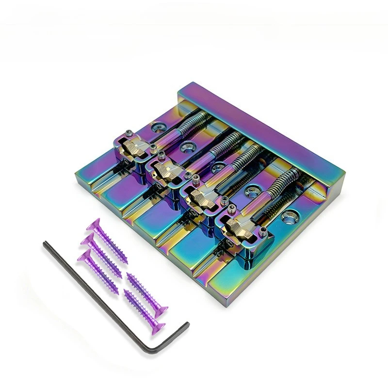 Chameleon Rainbow 4 String Vintage Bass Bridge Through Body Brass Base Bass Guitar Bridge 18.6mm String Spacing 82x68.3mm