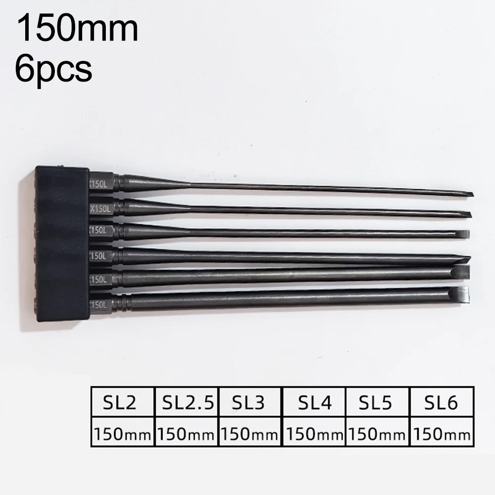 6pcs Screwdriver Bit SL2 SL2.5 SL3  SL4 SL5 SL6 Flat Head Screwdriver Bit Magnetic Tip Slotted Screwdriver Electric Driver Tool