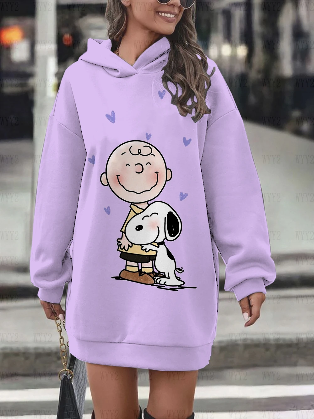 New summer Disney print Snoopy cartoon street loose casual cute hoodie women\'s long-sleeved hoodie dress