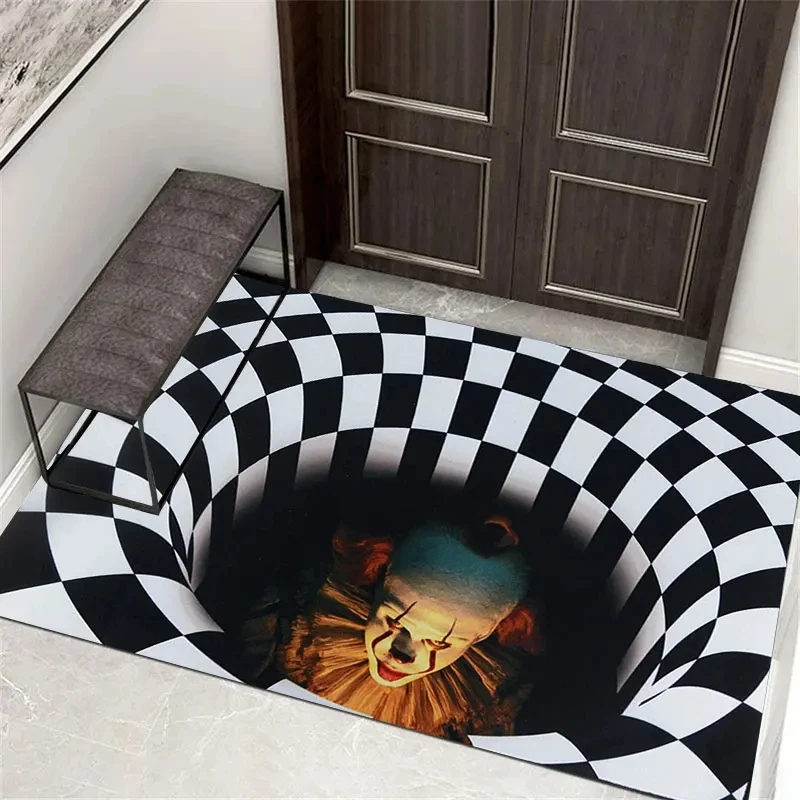 New 3D Illusion Carpet Halloween Clown Door Mat Terror Bathroom Rug Living Room Bedroom Balcony Doorway Anti Slip Scary Carpets