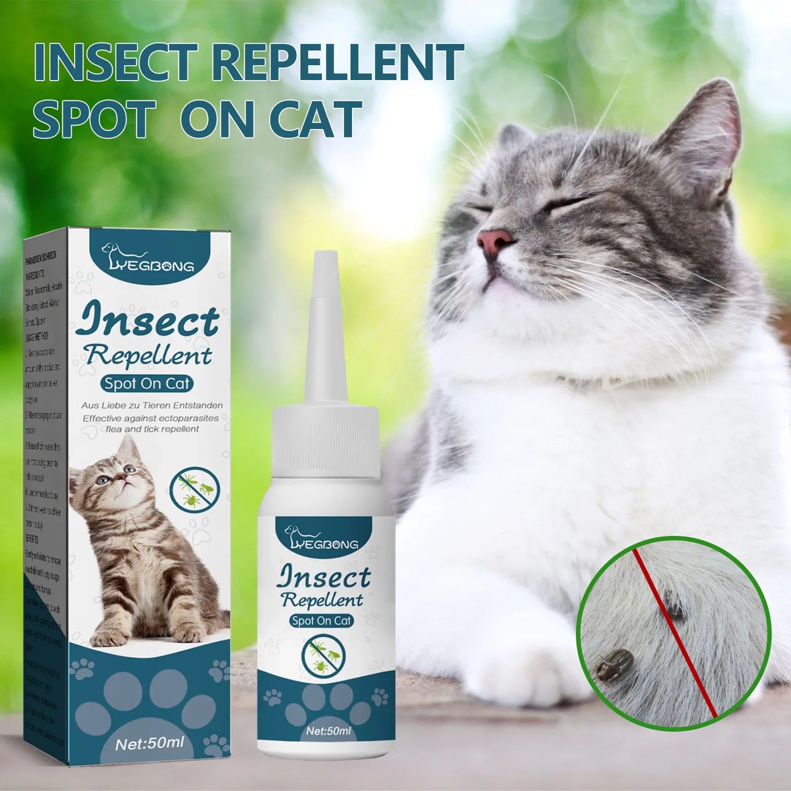 Agente antipulgas y garrapatas para mascotas, repelente de insectos para gatos y perros, limpieza de la piel, piojos y gotas de garrapatas in vitro