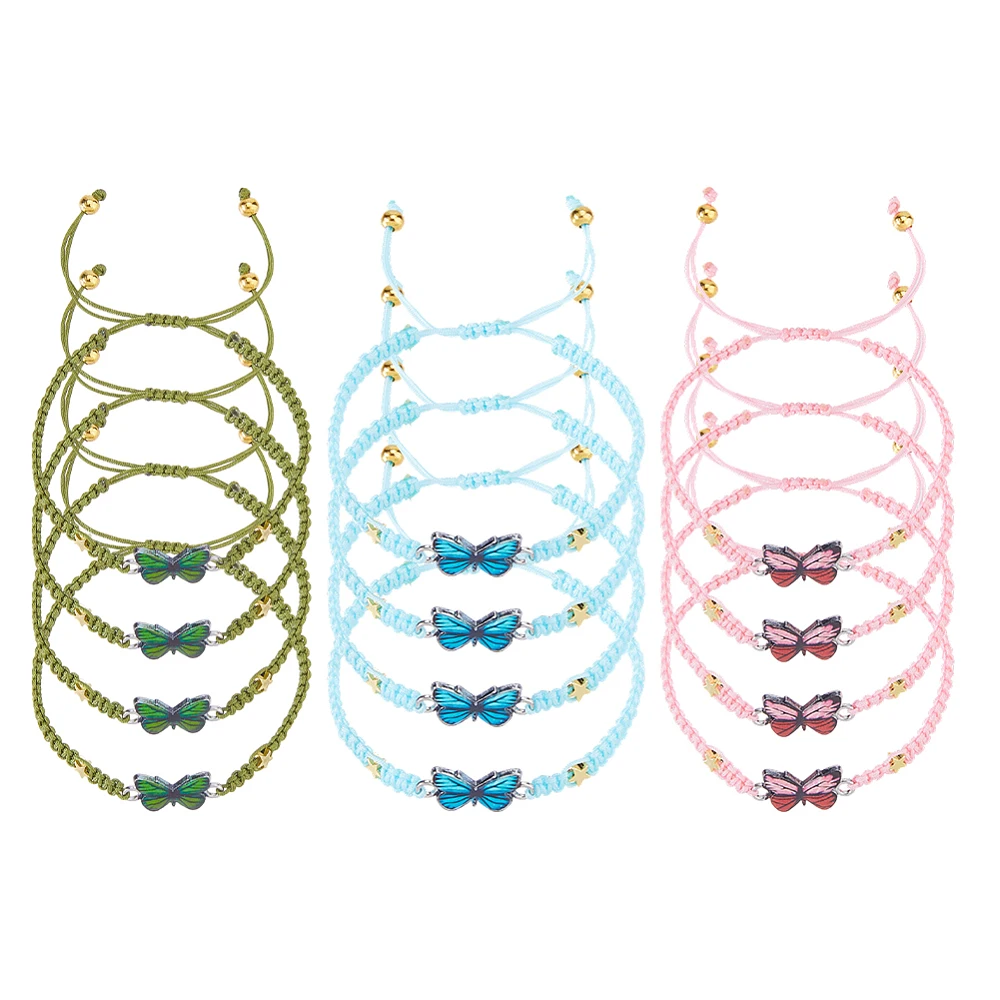 12Pcs Butterfly Party Favor Bracelets Cute Butterfly Adjustable Rope String Woven Friendship Bracelets for Women Birthday