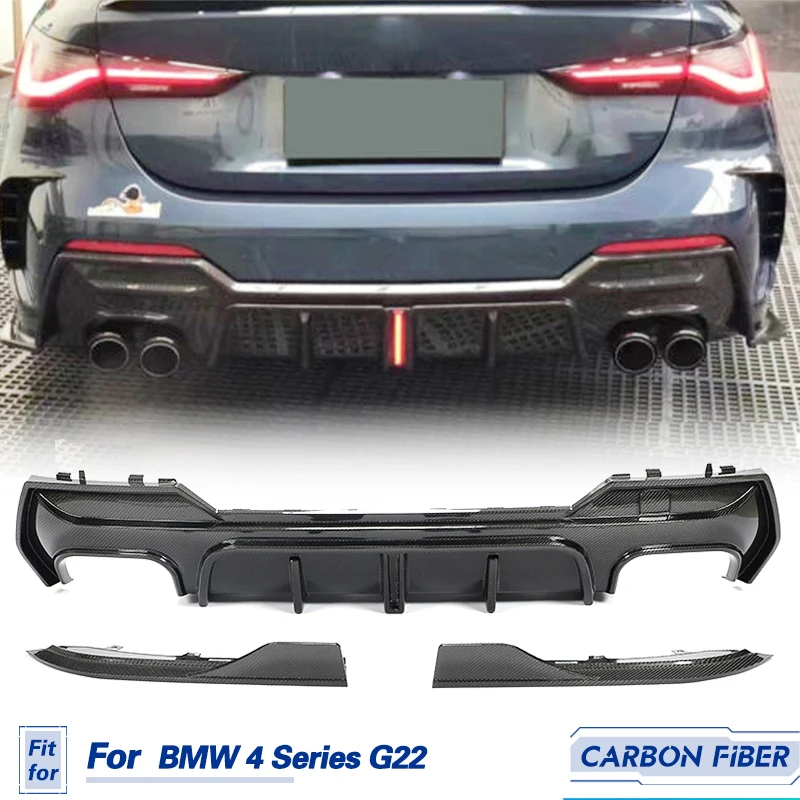 Car Rear Bumper Diffuser Lip Spoiler Carbon Fiber for BMW 4 Series G22 2021 2022 Rear Diffuser Lip With Splitters Light Body Kit