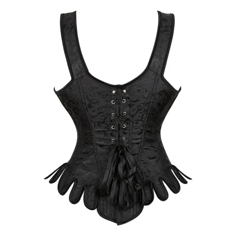 Lace Up Overbust Corset Bustier Crop Top Embroidery Shoulder Straps Vest Corselete for Women Plus Size Party Clubwear