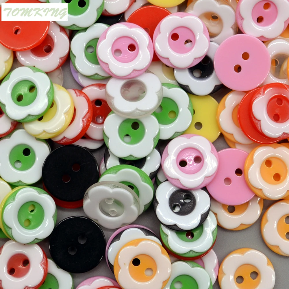 120PCS/LOT color flower 2-Holes round Button 12mm resin button plastic cloth buttons sewing accessory scrapbooking